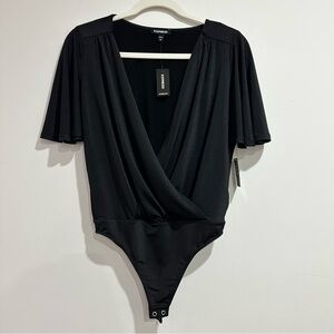 Express Plunge Flutter Sleeve Black Bodysuit